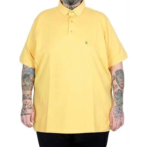 Battal Beden Erkek Tshirt Polo Yaka Nak��l� Klasik Pike 20553 Hardal