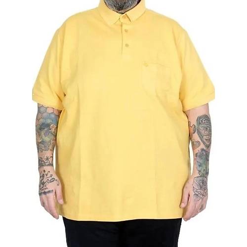 Battal Beden Erkek Tshirt Polo Yaka Cepli Klasik Pike 20552 Hardal