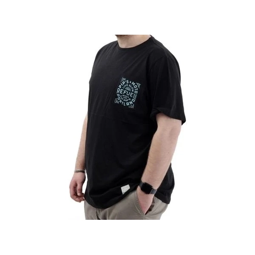 B�y�k Beden Erkek Ti��rt Bisiklet Yaka Bask�l� Cep Detayl� T-Shirt REFUEL 24053 Siyah