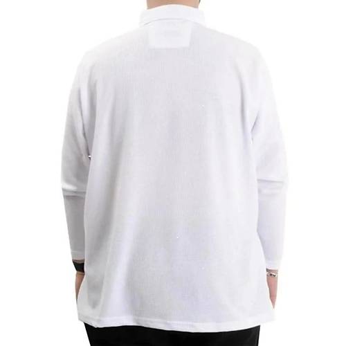 B�y�k Beden Erkek Sweatshirt Polo Yaka Uzun Kol WAFFLE 23449 Beyaz