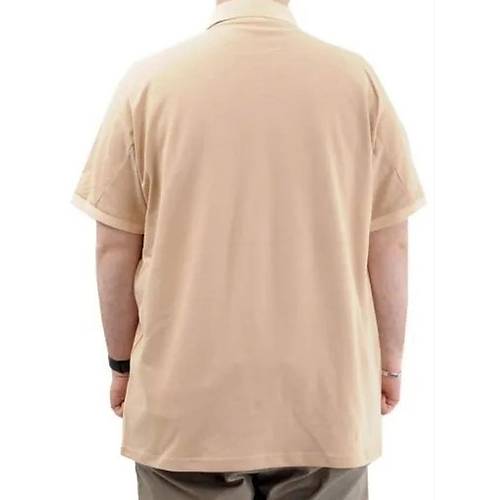 B�y�k Beden Erkek T-Shirt Polo Yaka Cepli Klasik 20550 Bej