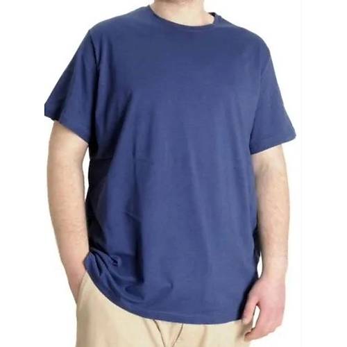 B�y�k Beden Erkek Tshirt Bisiklet Yaka Basic 20031 �ndigo