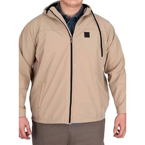 B�y�k Beden Erkek Kap��onlu Mont Waterproof Softshell 21235 Bej
