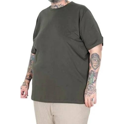 B�y�k Beden Erkek Tshirt Bisiklet Yaka Basic 20031 Haki