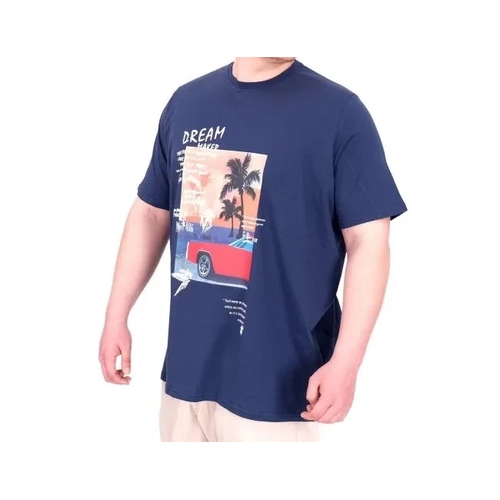B�y�k Beden Erkek Bask�l� T-Shirt Palm Dream U25026 �ndigo