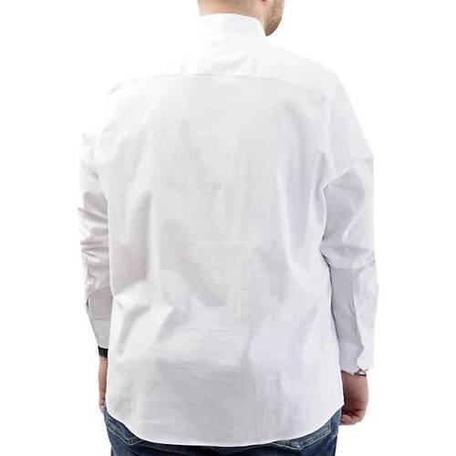 B�y�k Beden Erkek G�mlek Uzun Kol Likral� Keten G�mlek  20385 Beyaz