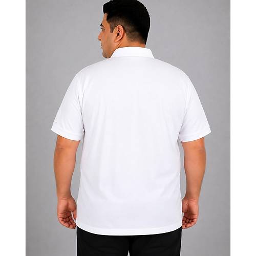 Battal Beden Erkek Tshirt Polo Yaka Cepli Klasik Pike 20552 Beyaz