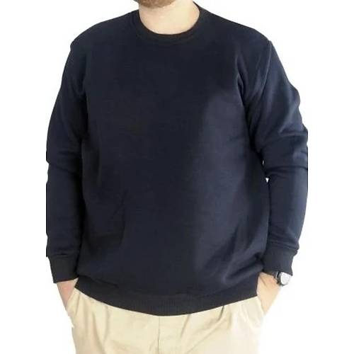Erkek Sweatshirt Bisiklet Yaka Basic 20131 Lacivert
