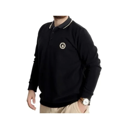 B�y�k Beden Erkek Sweat Polo Selanik Horse 23440 Siyah