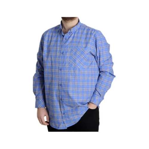 B�y�k Beden Erkek G�mlek Ekose Uzun Kollu 23300 A��k Saks