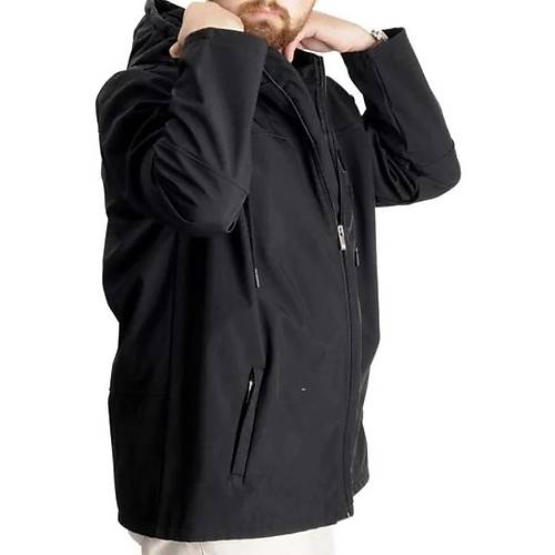 B�y�k Beden Erkek Kap��onlu Mont Waterproof Softshell 21235 Siyah