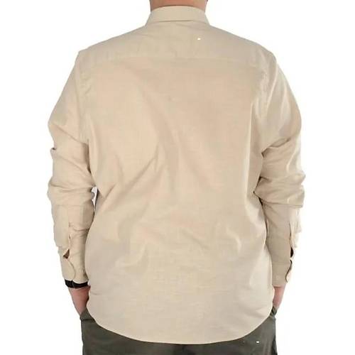 B�y�k Beden Erkek Keten Cepli G�mlek 20386 Bej