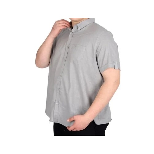 B�y�k Beden Keten Likral� G�mlek Cepli 20389 Gri