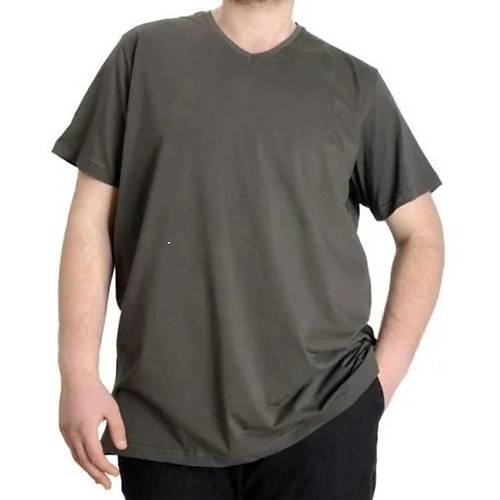 B�y�k Beden T-Shirt V Yaka Likral� 20150 Haki