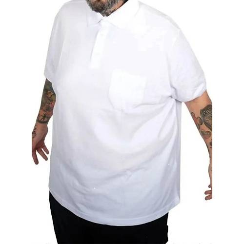 Battal Beden Erkek Tshirt Polo Yaka Cepli Klasik Pike 20552 Beyaz