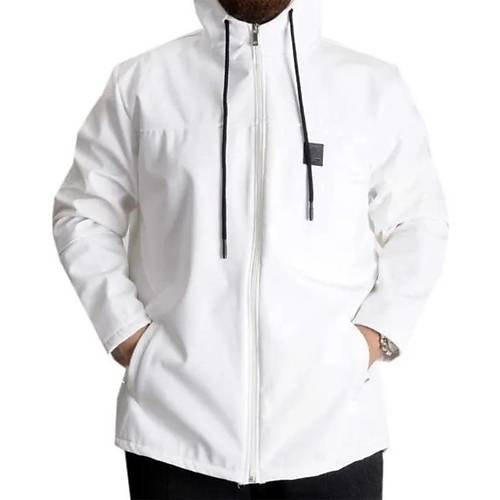B�y�k Beden Erkek Kap��onlu Mont Waterproof Softshell 21235 Beyaz