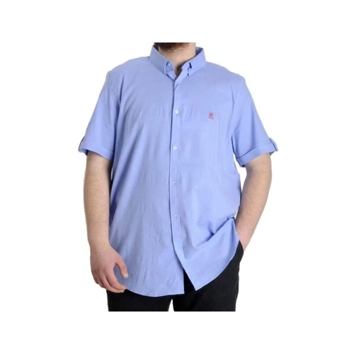 B�y�k Beden Erkek Keten Likral� G�mlek 20393 Mavi