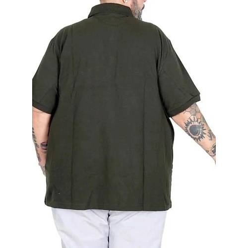 Battal Beden Erkek Tshirt Polo Yaka Cepli Klasik Pike 20552 Haki