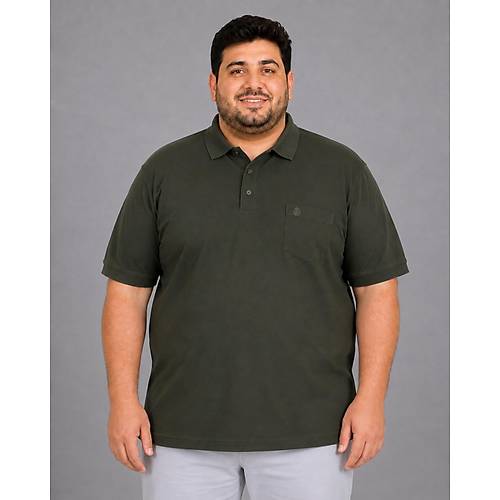 Battal Beden Erkek Tshirt Polo Yaka Cepli Klasik Pike 20552 Nefti
