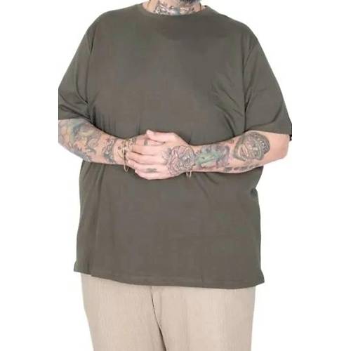 B�y�k Beden Erkek Tshirt Bisiklet Yaka Basic 20031 Haki