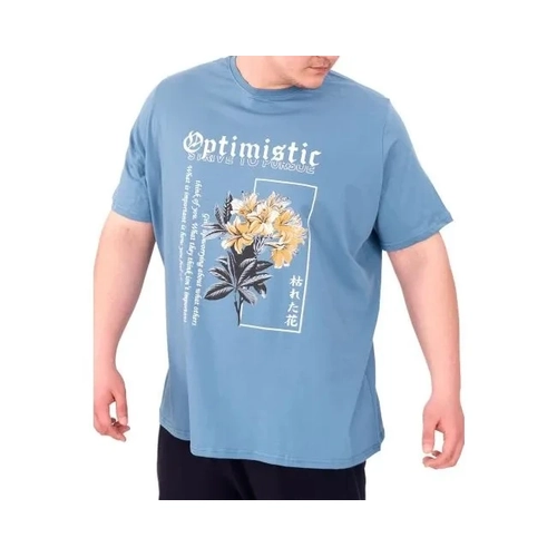 B�y�k Beden Erkek T-Shirt Bisiklet Yaka OPTIMISTIC 25028 Mavi