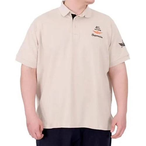 B�y�k Beden Erkek T-Shirt Pike Polo Yaka U25305 Bej