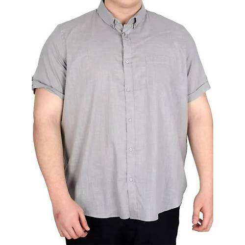 B�y�k Beden Keten Likral� G�mlek Cepli 20389 Gri