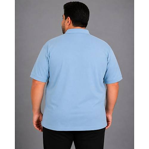 Battal Beden Erkek Tshirt Polo Yaka Cepli Klasik Pike 20552 Mavi