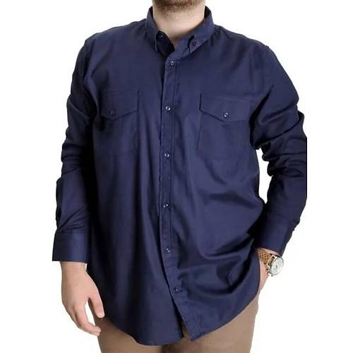 B�y�k Beden G�mlek Gabardin �ift Cep Kapakl� 20360 Lacivert