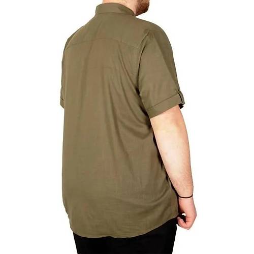 B�y�k Beden Keten Likral� G�mlek Cepli 20389 Haki