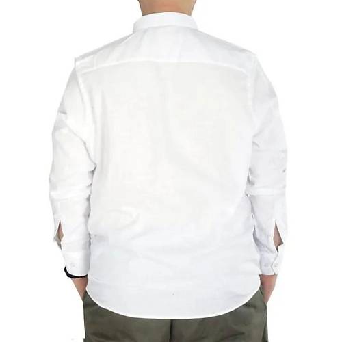 B�y�k Beden Erkek Keten Cepli G�mlek 20386 Beyaz