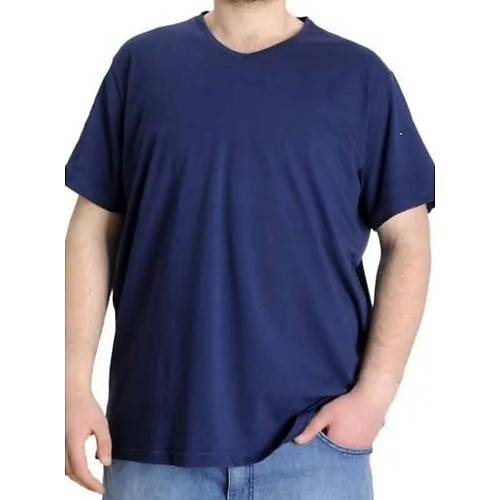 B�y�k Beden T-Shirt V Yaka Likral� 20150 �ndigo