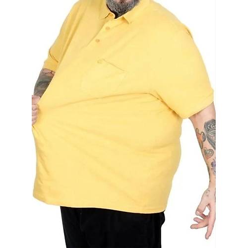 Battal Beden Erkek Tshirt Polo Yaka Cepli Klasik Pike 20552 Hardal