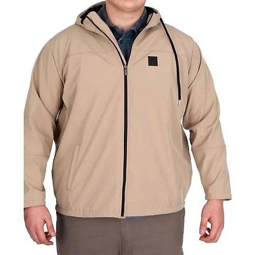 B�y�k Beden Erkek Kap��onlu Mont Waterproof Softshell 21235 Bej
