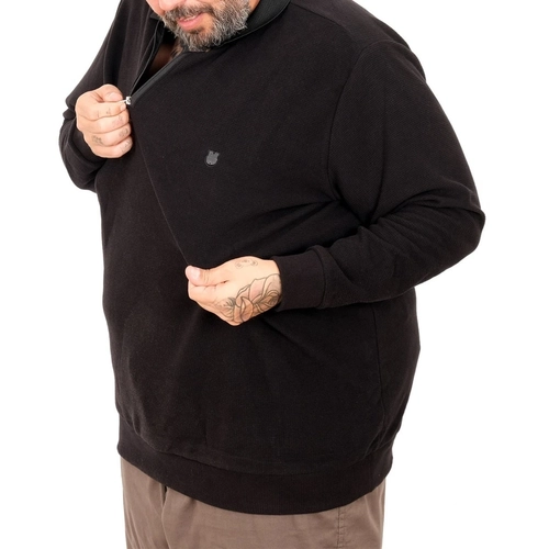 B�y�k Beden Erkek Sweat Polo Yaka Waffle Selanik Siyah 25822