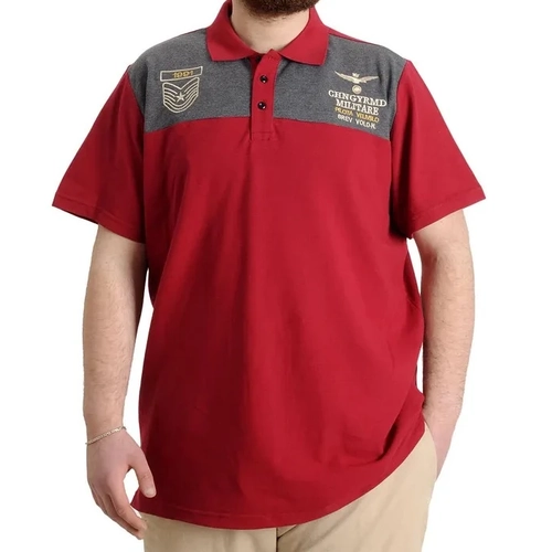 B�y�k Beden Erkek T-shirt Polo MILITARE 23327 Bordo