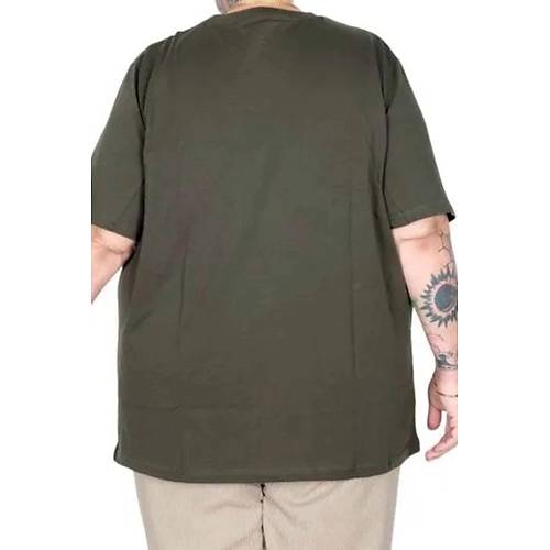 B�y�k Beden Erkek Tshirt Bisiklet Yaka Basic 20031 Haki