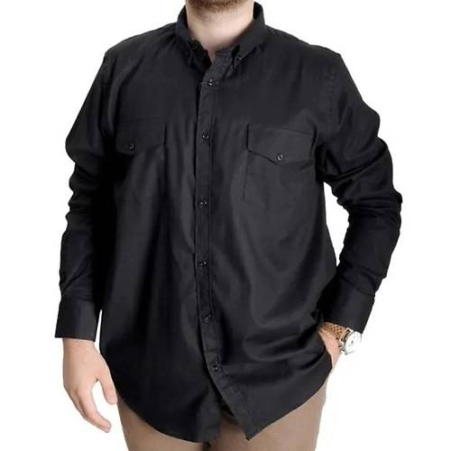 Erkek G�mlek UKol Gabardin �ift Cep 20360 Siyah