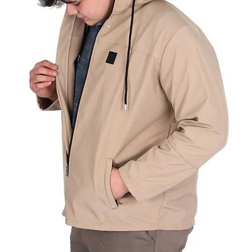 B�y�k Beden Erkek Kap��onlu Mont Waterproof Softshell 21235 Bej