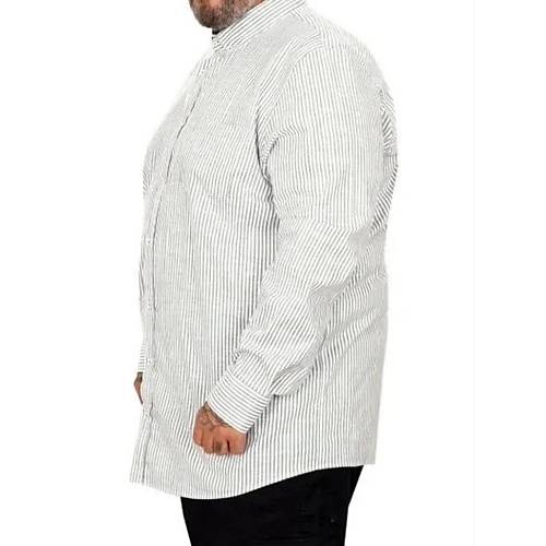 B�y�k Beden Erkek G�mlek Uzun Kol Keten Cepli Haki 20384