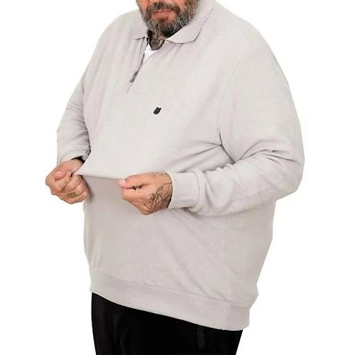 B�y�k Beden Erkek Sweat Polo Yaka Waffle Selanik Gri 25822