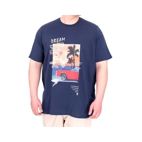 B�y�k Beden Erkek Bask�l� T-Shirt Palm Dream U25026 �ndigo