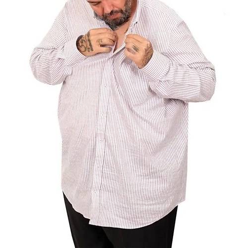 B�y�k Beden G�mlek Uzun Kol Keten Cepli  Bej 20384