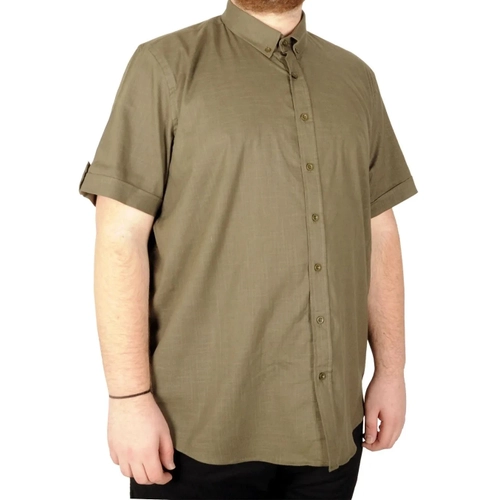 B�y�k Beden Erkek Keten Likral� G�mlek 20393 Haki