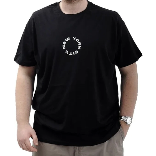 B�y�k Beden Erkek Bask�l� Ti��rt Bisiklet Yaka Pamuklu NEW YORK U24081 Siyah