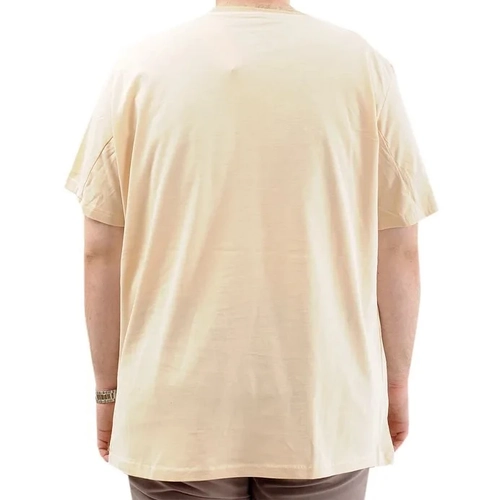 Battal Beden Erkek Pamuklu T-Shirt Yumu�ak Dokulu Bask�l� BELIEF U24085 Bej