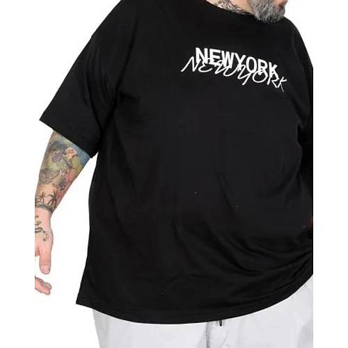 B�y�k Beden Unisex Bisiklet Yaka Tshirt New York 26204 SIYAH