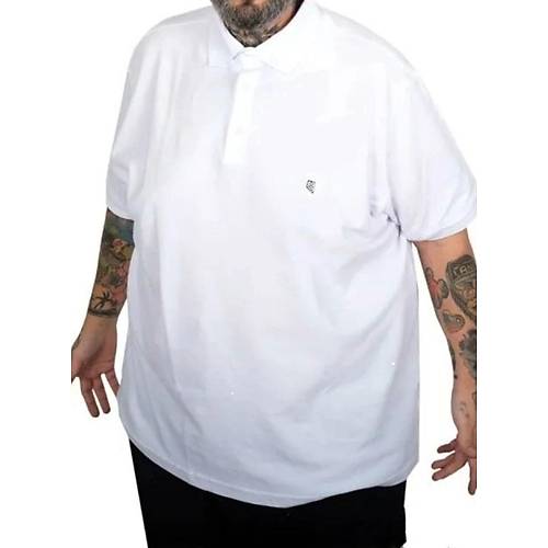 Battal Beden Erkek Tshirt Polo Yaka Nak��l� Klasik Pike 20553 Beyaz