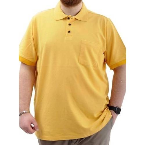 B�y�k Beden Erkek T-Shirt Polo Yaka Cepli Klasik 20550 Hardal