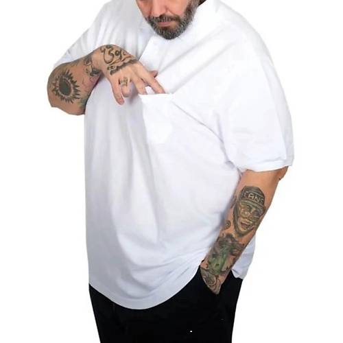 Battal Beden Erkek Tshirt Polo Yaka Cepli Klasik Pike 20552 Beyaz